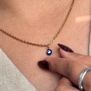 Gold Chain Necklace with Blue Evil Eye Pendant